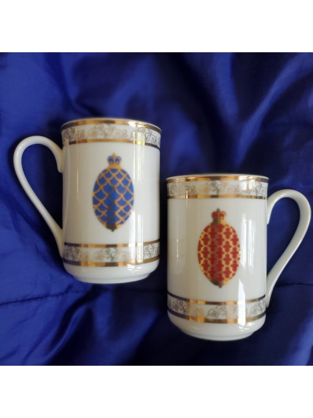 2 NWOT Baum Bros “Formalities” Imperial Egg Holiday Mugs Fine China Gold Trim